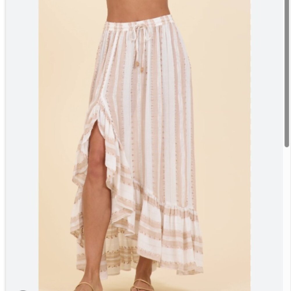 Surf Gypsy Natural Stripe Lurex Maxi Skirt NWT Large